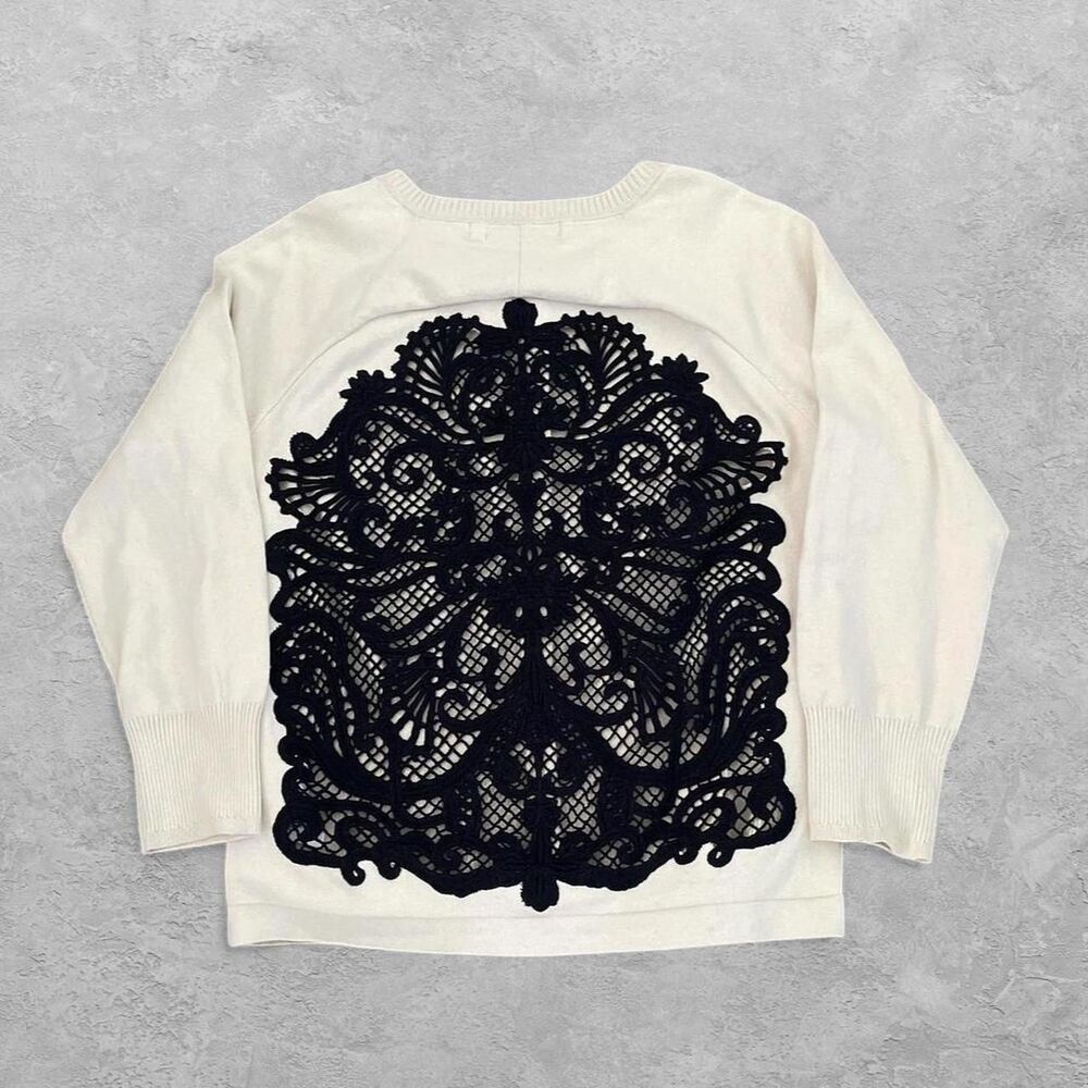 Karen Miller Lace Back Cardigan Cream 3 Romantic Coquette Office Siren